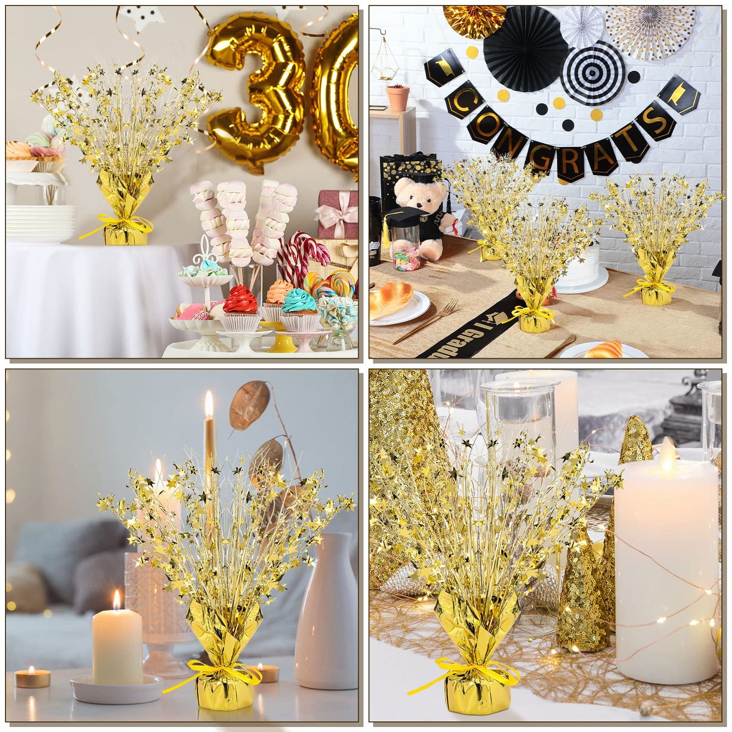 Crowye 6 Pcs Metallic Foil Spray Centerpiece Party Star Decoration Table Decor for Birthday Wedding Bachelorette Summer Party Holiday(Gold,Small Star)