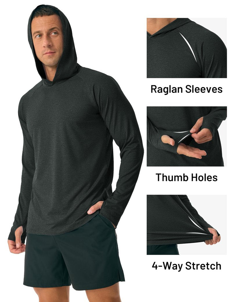 MAGCOMSEN Long Sleeve Shirts for Men Hooded UV Protection Sun Shirt Lightweight Fishing Workout Athletic Swim Rash Guard Black, XL