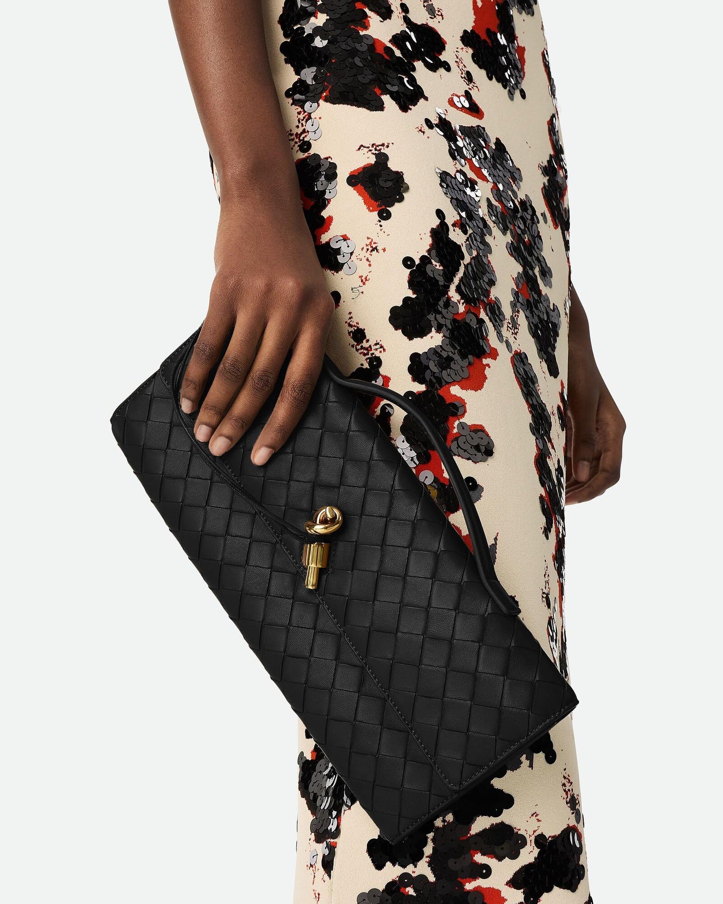 NEWBELLA Women's Handmade Woven Clutch Purse - PU Leather Crossbody Bag for Evening & Casual, Adjustable Shoulder Strap Fashion Handbag (Black)