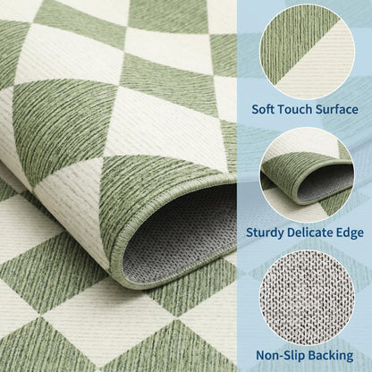 GarveeHome 5x7 Modern Checkered Area Rug, Sage Green Washable Rugs for Living Room Bedroom, Soft Low Pile Non Slip Diamond Floor Mat Plaid Print Throw Rug Indoor Carpet Dining Room Playroom