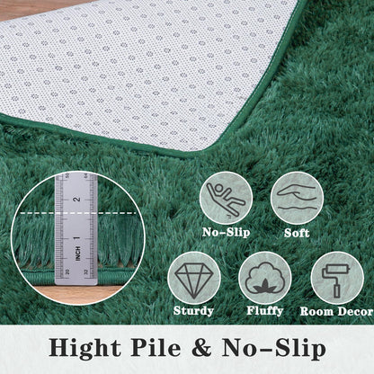 Dssimo Super Soft Area Rugs for Living Room, 4x6 Feet Modern Shag Dark Green Rug, Fluffy Plush Non-Slip Green Carpet for Girls Boys Teens, Kids Home Decor for Bedroom Dorm Nursery Classroom, Carpets