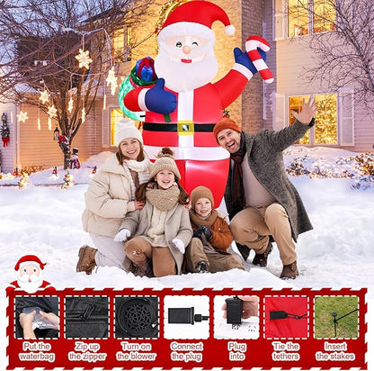 FRAMICS 8 FT Christmas Inflatable Santa Claus with Gift - Outdoor Decoration with LED Lights for Holiday Garden Lawn Party