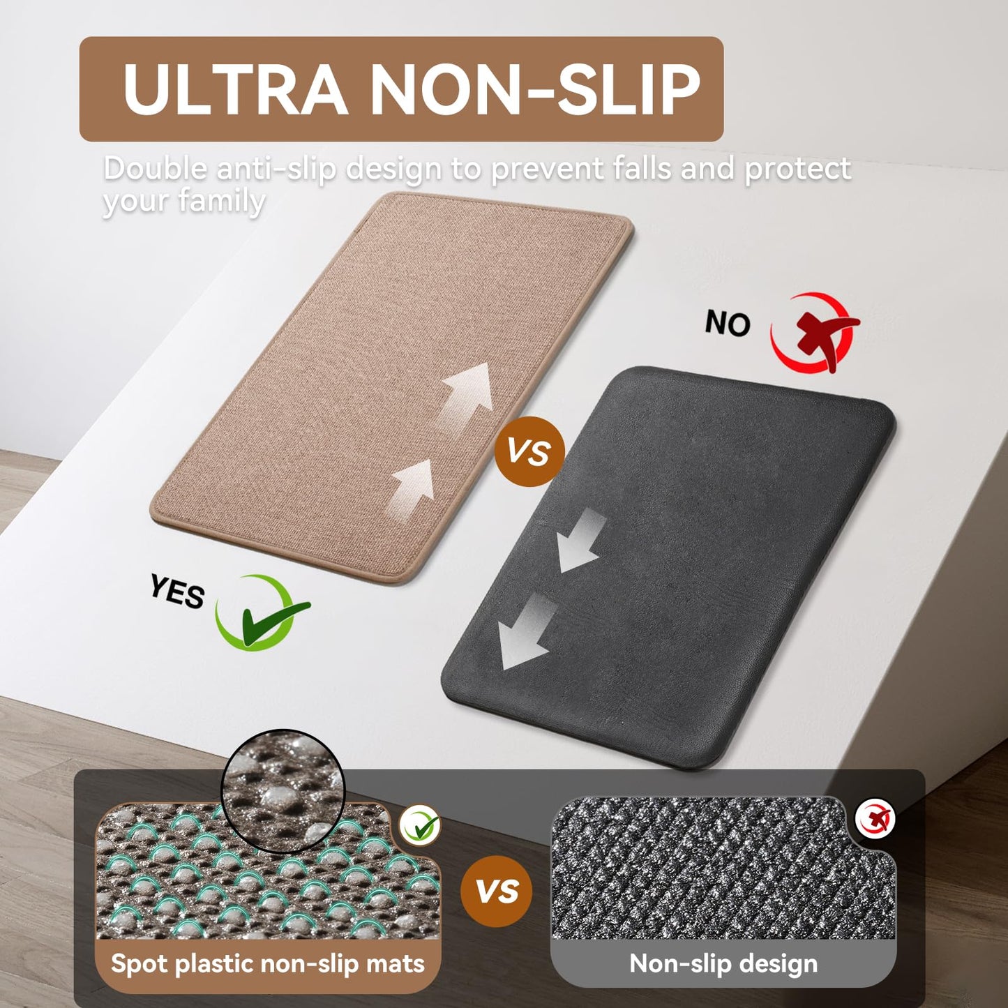 YDKGL Kitchen Rugs Mat Non Slip Washable, Linen-Look 0.3" Thick Soft Cushioned Absorbent Kitchen Mats for Floor, Mild Anti-Fatigue Runner Rug Sink Mat Laundry Standing Mats, Easy Clean, Brown 17"x30"