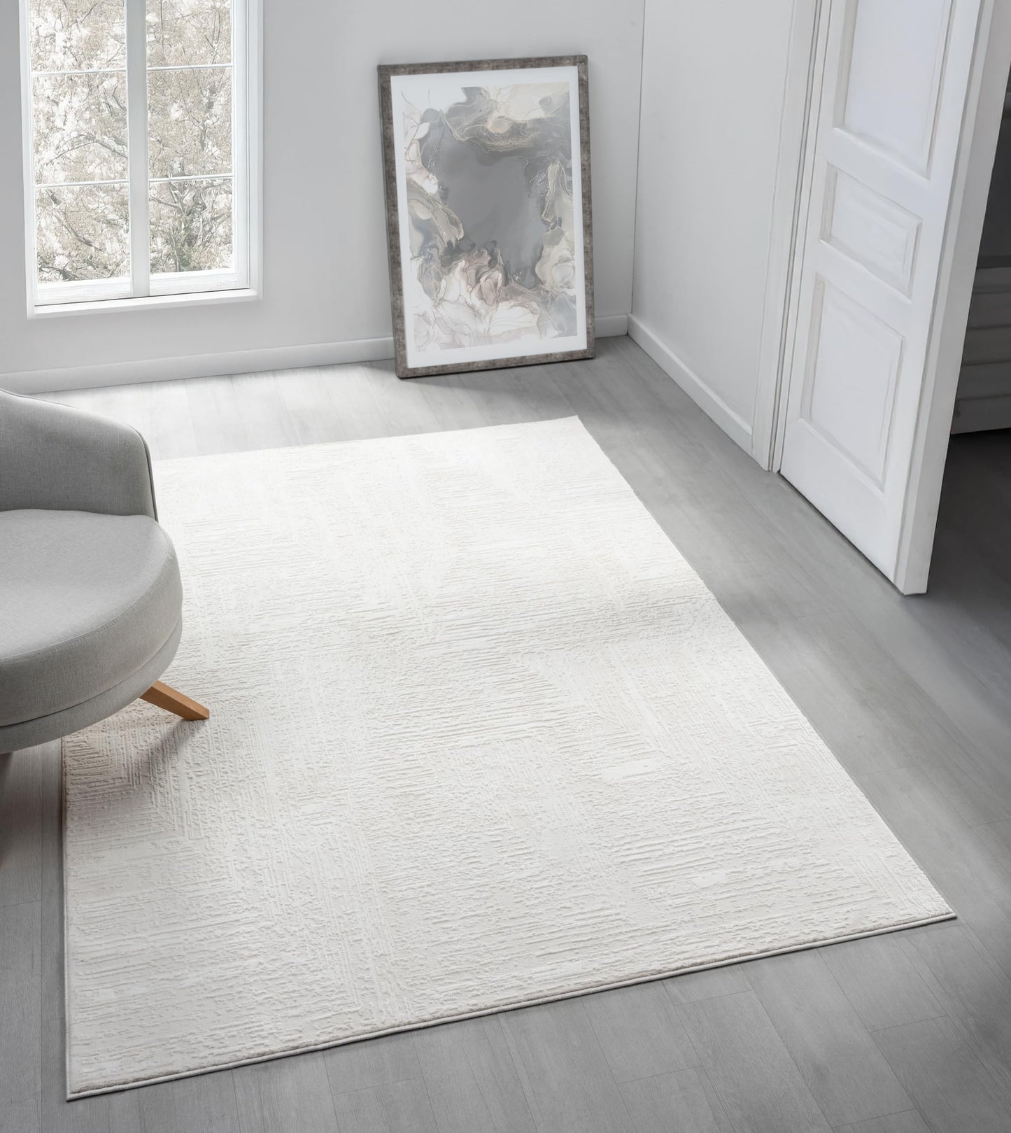 RUGGERRUGS Amy Modern Abstract Area Rug for Living Room, 4x6 Contemporary Textured Geometric Cream Neutral Rug, Stain Resistant Non-Shedding Carpet for Bedroom, Dining Room or Kitchen (4' x 6', Cream)