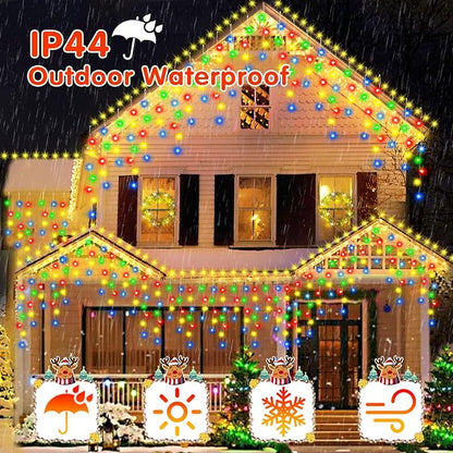 52FT Christmas Lights Outdoor, 512 LED Outdoor String Lights Waterproof Plug in with 8 Modes & Timer, Christmas String Lights for Tree Party, Garden, Holiday Decorations（Multicolor）