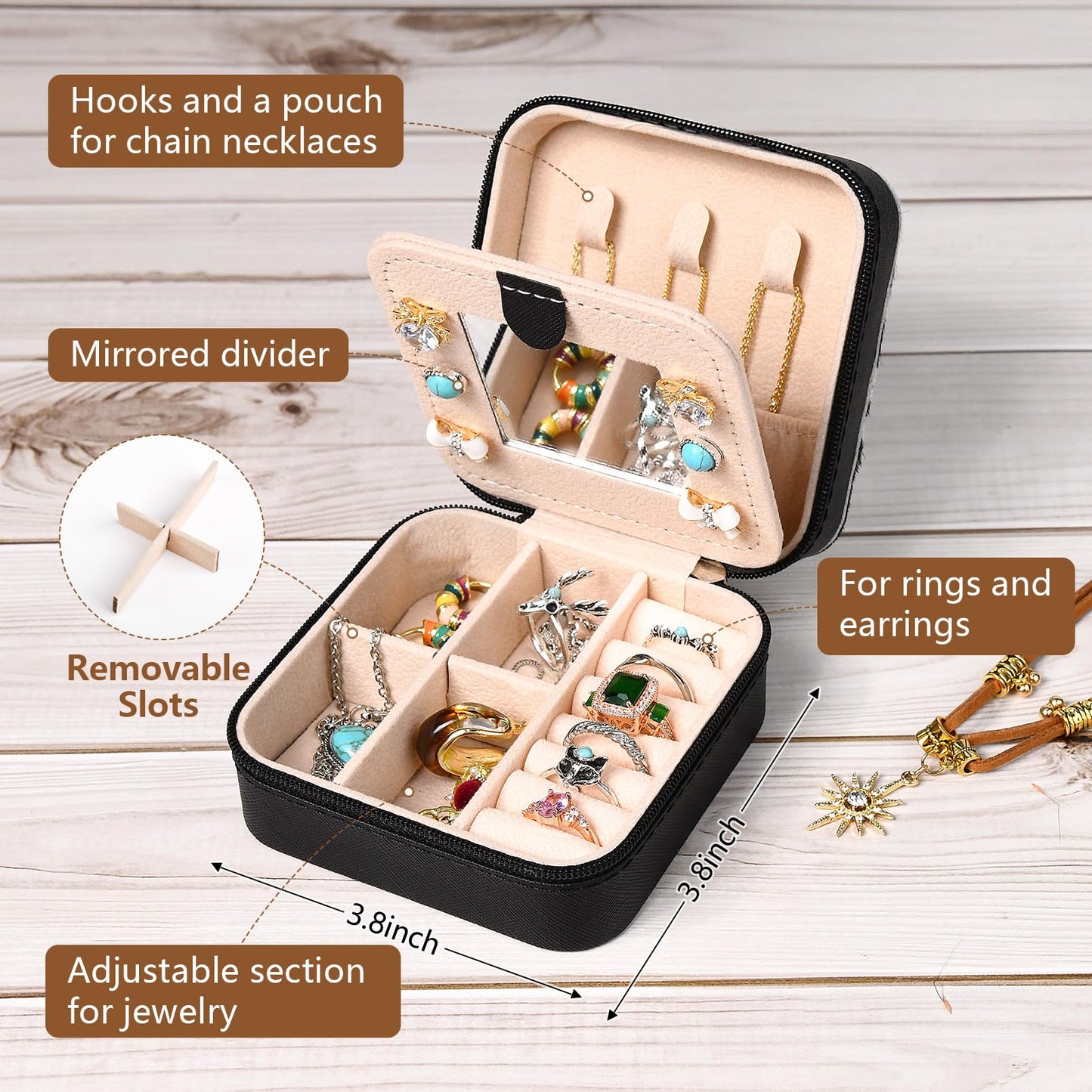 DEEKA Western Jewelry Box Case Real Leather Cow Print Cowhide Tooled Travel Jewelry Organizer Gifts Christmas Gifts for Women Country Girls Cowgirl Stuff Portable Travel Accessories -Black