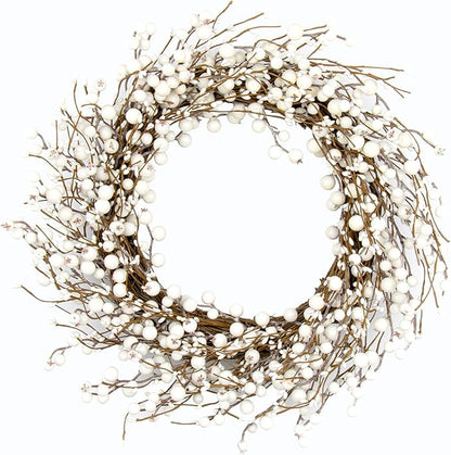 JINGHONG Winter Wreaths for Front Door 20 Inch Artificial Winter Wreath White Berry Wreath for Indoor Outdoor Window Wall Christmas and Winter Celebration