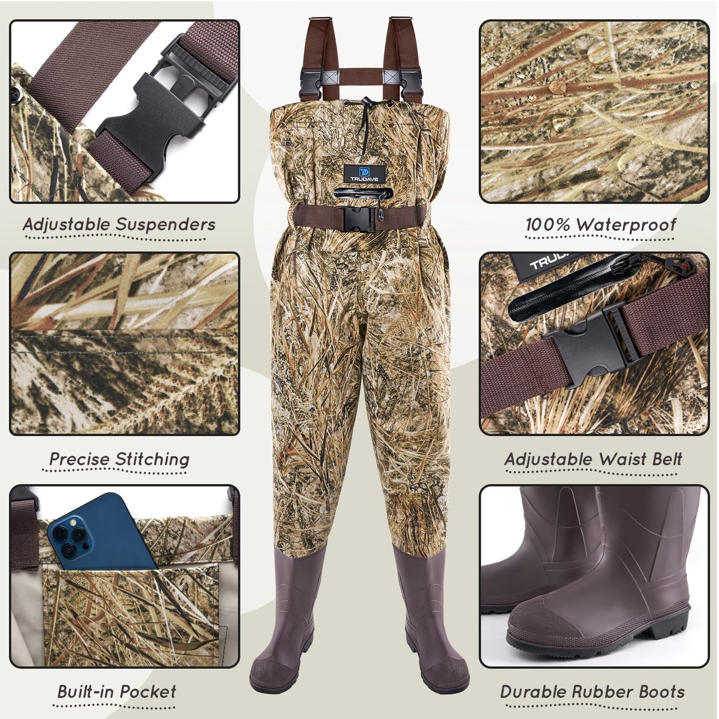 Trudave Chest Waders for Kids with Boots, Waterproof Youth Waders for Children, Lightweight Waiters for Fishing & Hunting