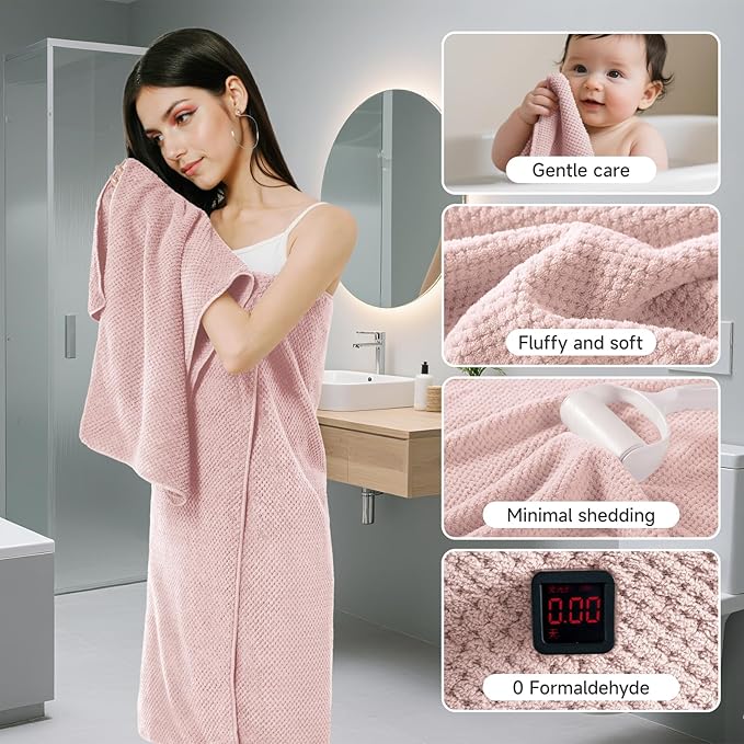 REDKISS Pink Towel Set, 6 Piece Premium Soft Bath Towel Set, Highly Absorbent