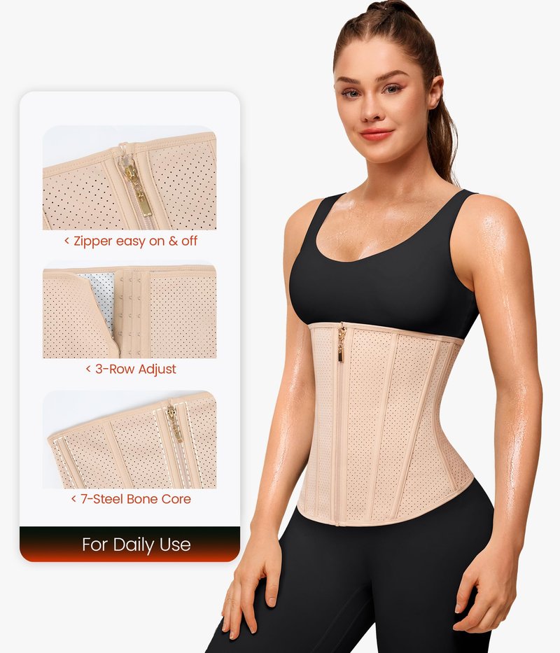 Junlan Sweat Waist Trainer for Women - Corset Sweat Band for Working Out(Beige,Large)
