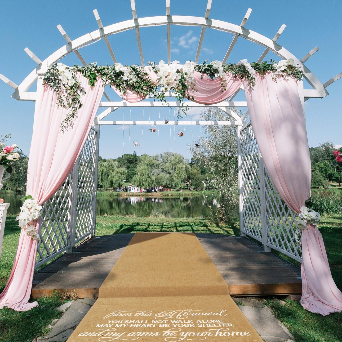 Tudomro 40 Inch x 15 Ft Extra Long Natural Burlap Wedding Aisle Runner Outdoor Jute Burlap Aisle Runner for Wedding Ceremony Rustic Indoor Carpet for Walkway (Stylish Style)