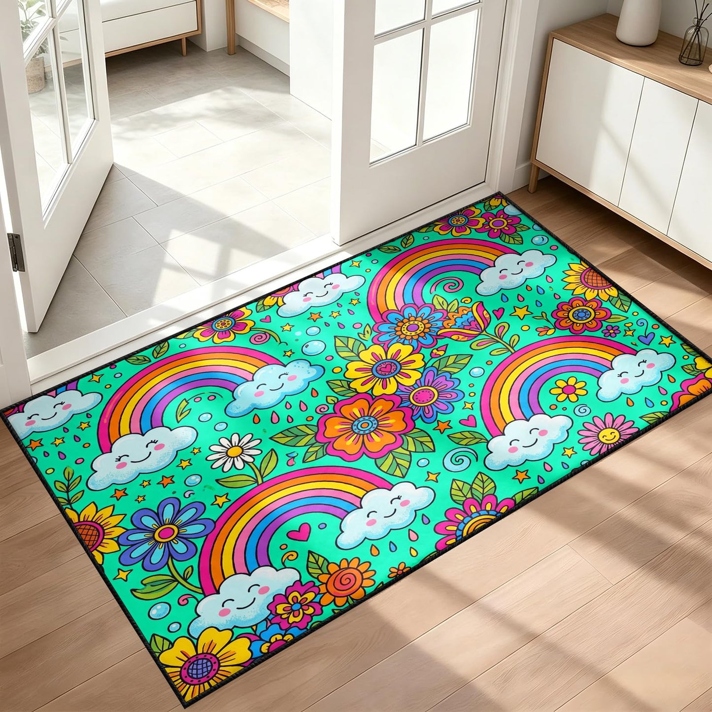Qorauhy Kids Rainbow Rug for Girls Bedroom 5x8 Cute Cloud Rainbow Area Rug