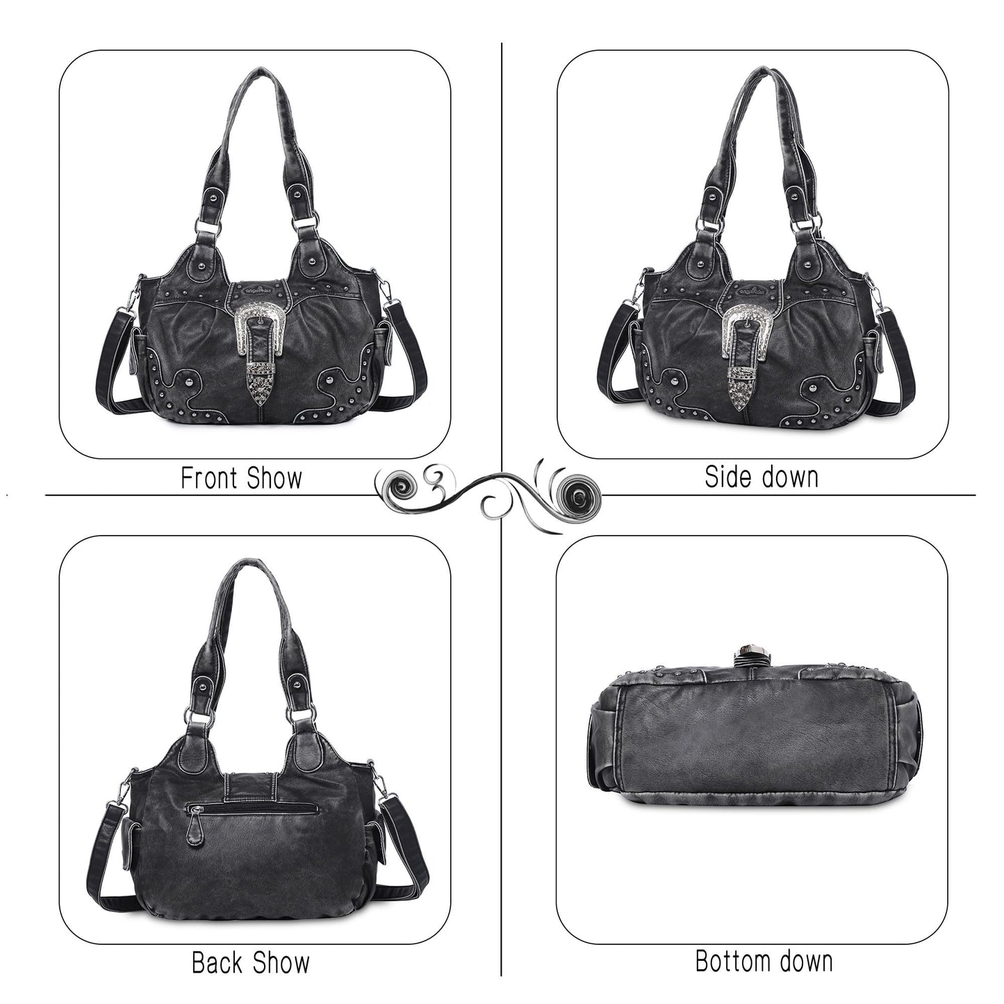 Angel Kiss Hobo Bags for Women Vegan Leather Purses and Handbags Ladies Chic Shoulder Bags Crossbody Purses with Metal Studs