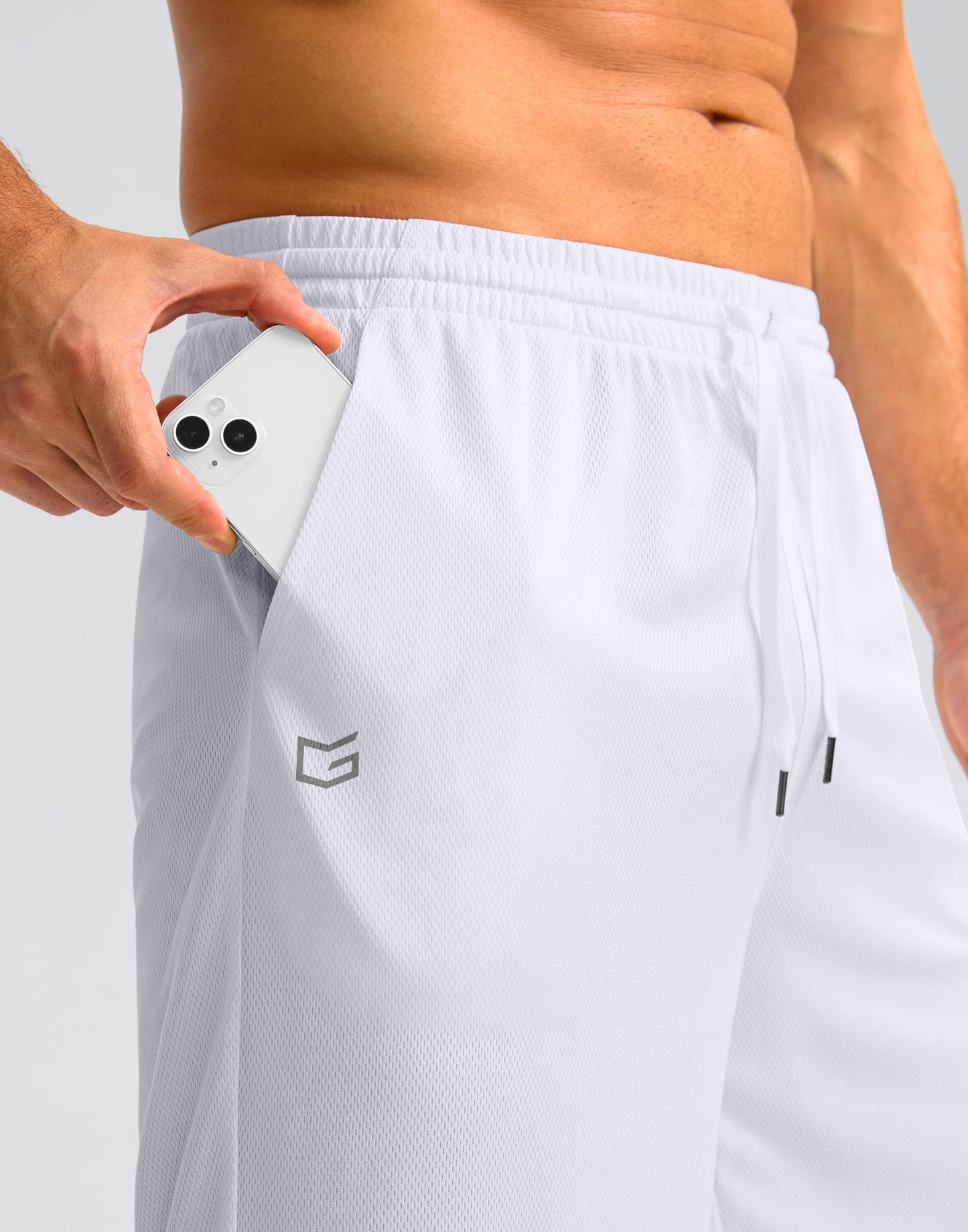 G Gradual Men's Athletic Shorts with Pockets 9" / 11" Long Basketball Shorts Lightweight Quick Dry Gym Workout Shorts for Men(White,M)