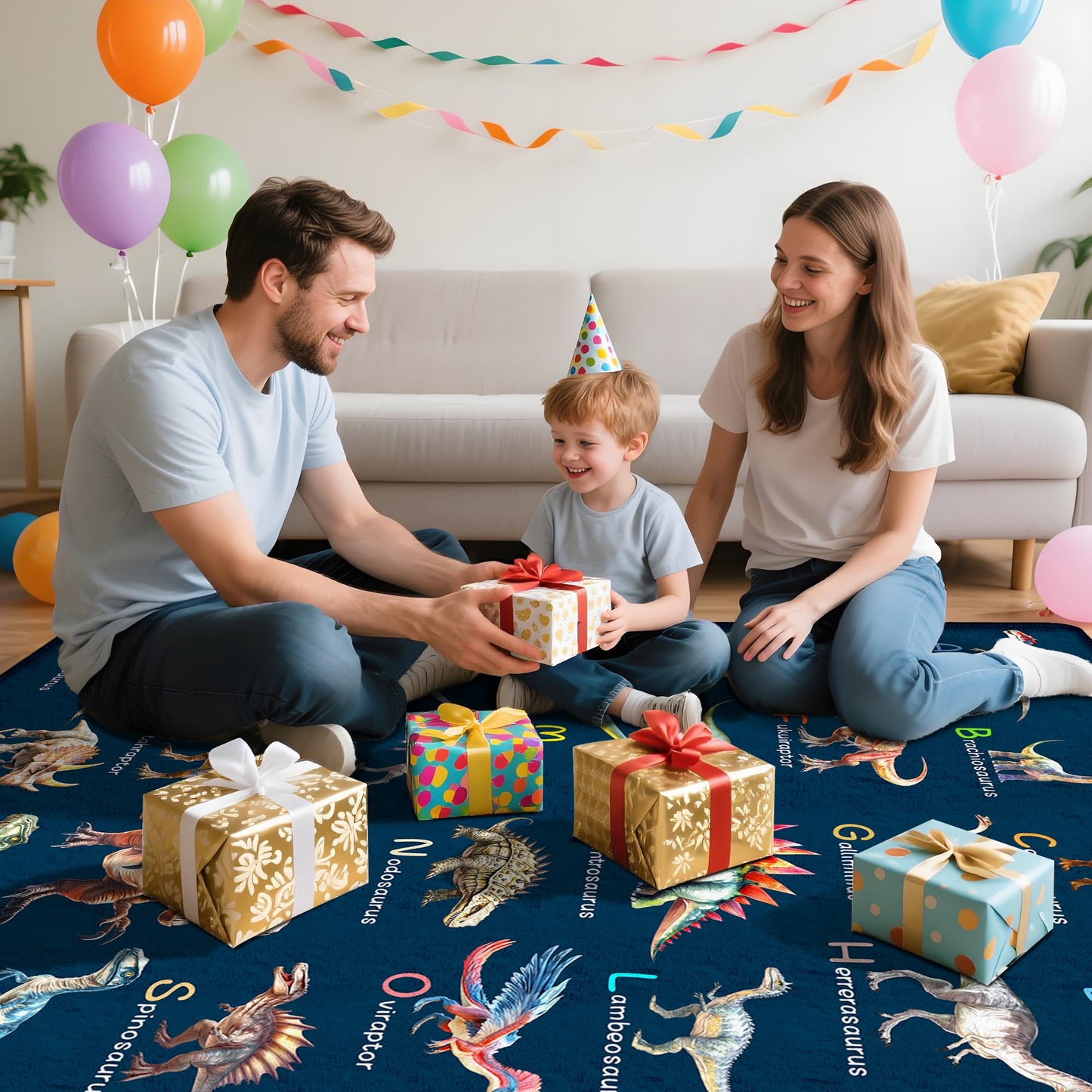 Kids Rugs for Playroom，5x7 Feet Educational Rugs for Learn The ABC Alphabet, Dinosaur Rugs for Boys Bedroom, Soft Machine Washable Non-Slip Carpet for Kids Room, Nursery, Classroom