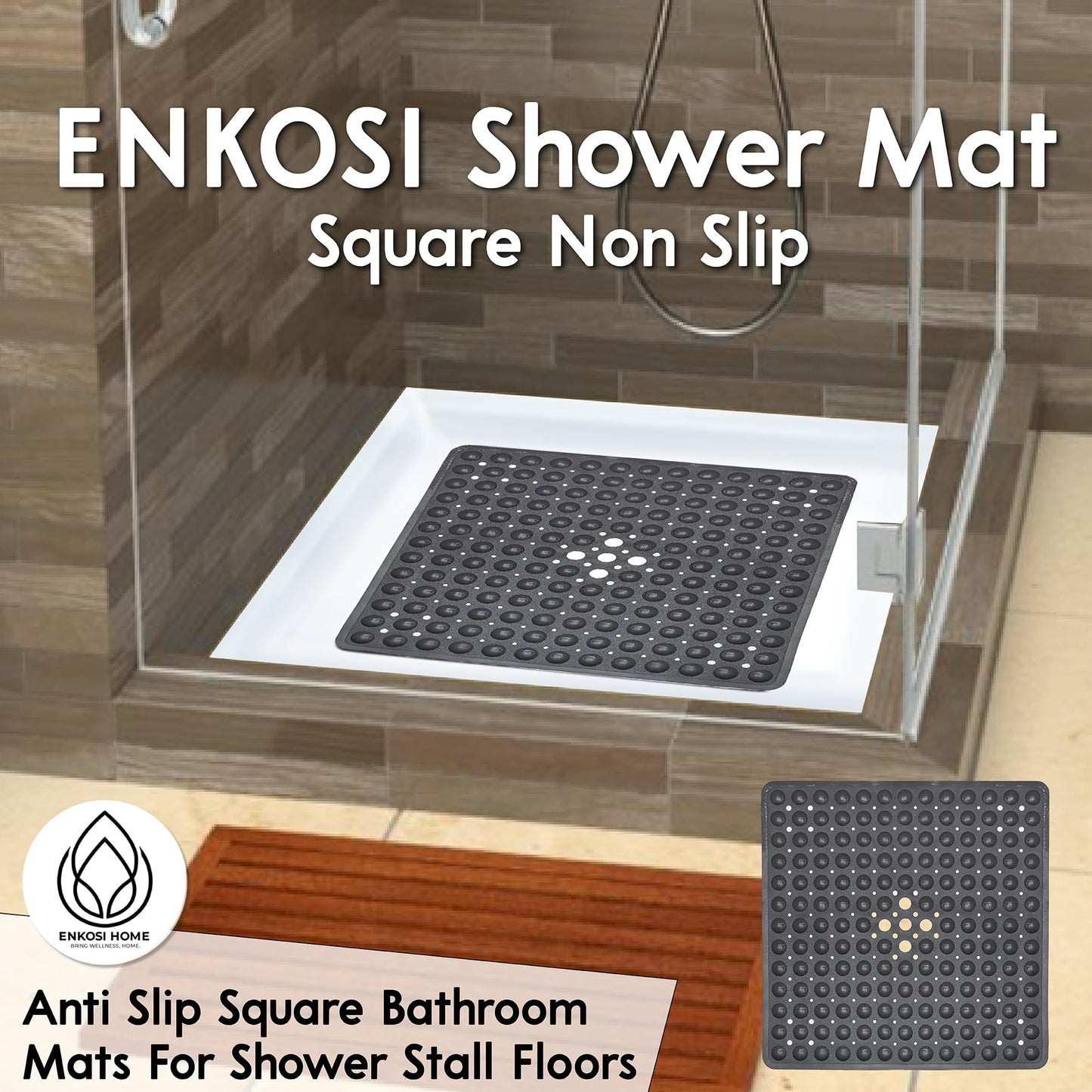 ENKOSI Square Anti Slip Shower Mat - 21x21 Clear Purple, Ideal for Elderly - No Slip, Nonslip