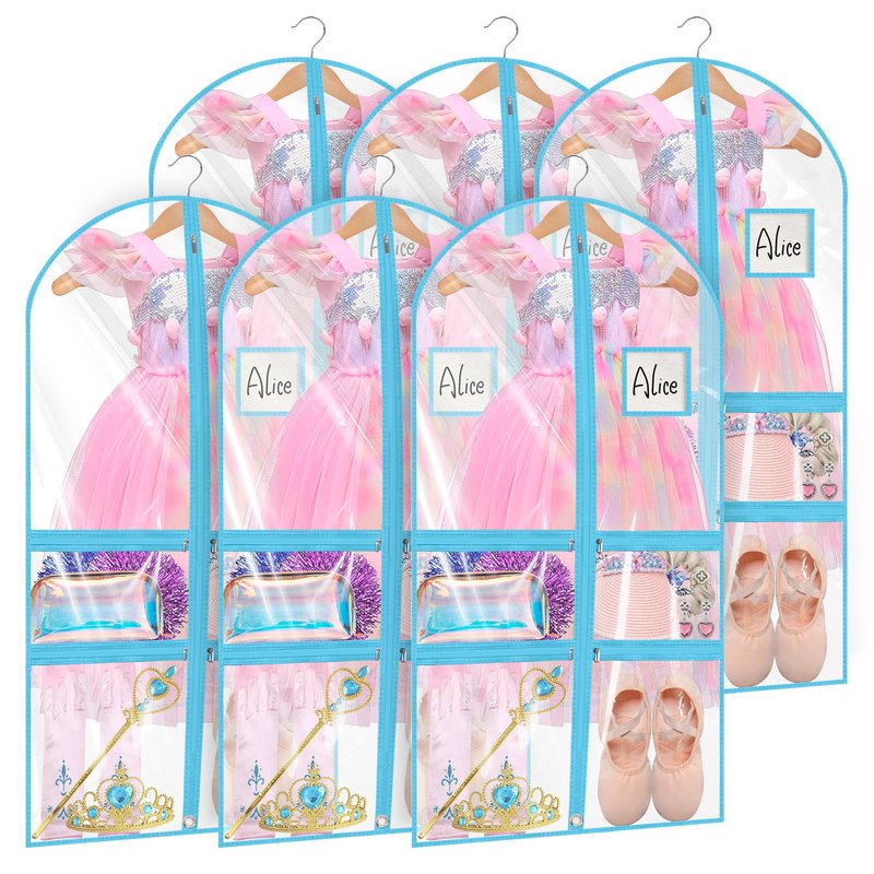 Linodes Dance Costume Bags Garment Bag 40''x22'' Waterproof for Dance Travel/Competition Storage with 2 Small, 2 Medium Clear Zipper Pockets and 1 Large Back Zipper Pocket-PVC (Pink-PVC, 40''- 6 Pack)