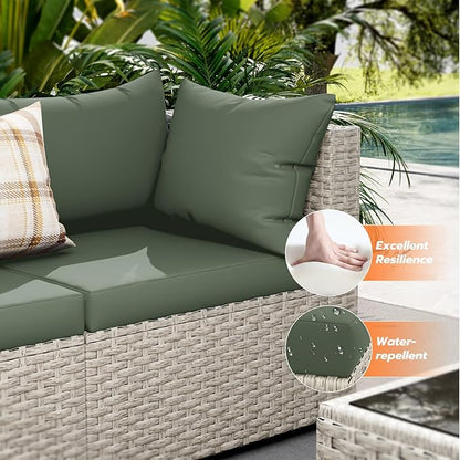 UDPATIO Outdoor Patio Furniture Set, 7-Piece PE Wicker Sectional Sofa with Tea Table, Outdoor Conversation Set for Patio, Garden, Backyard Green