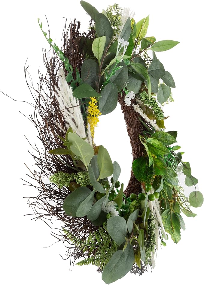 Sweet Anne Eucalyptus Wreath Set - Two 22-Inch Artificial Spring, Summer, or Fall Wreaths for Home Decor - Indoor Decor by Pure Garden