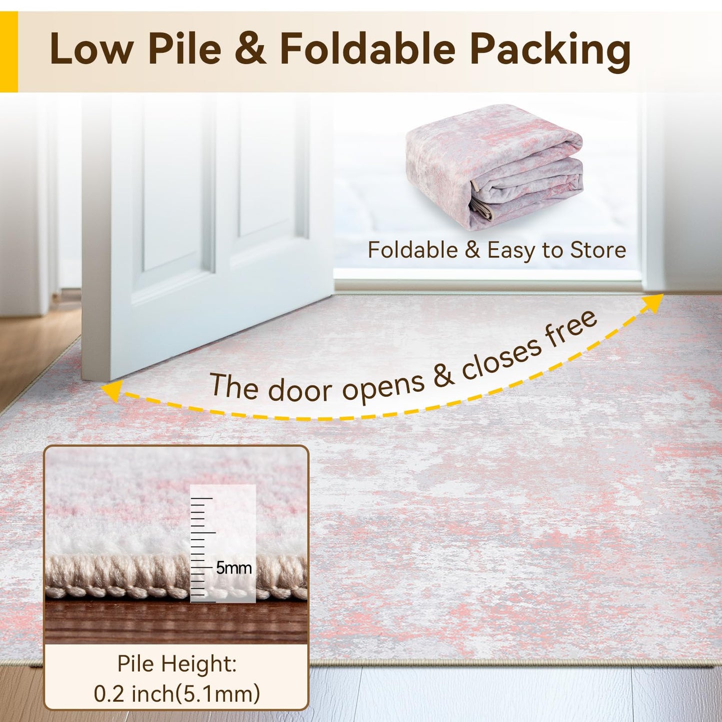 RELEANY Washable Area Rugs 4'x6' Non-Slip Modern Abstract Soft for Living Room Entryway Bedroom Kitchen, Print Pattern, Grey Pink