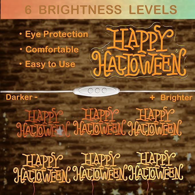 Wanxing Happy Halloween Neon Light Sign Golden Yellow Letter Led Nights for All Hallows' Day Party Wall Decor Art Decorations As a Gift for Children Friends Family 16.5'' * 19.4''