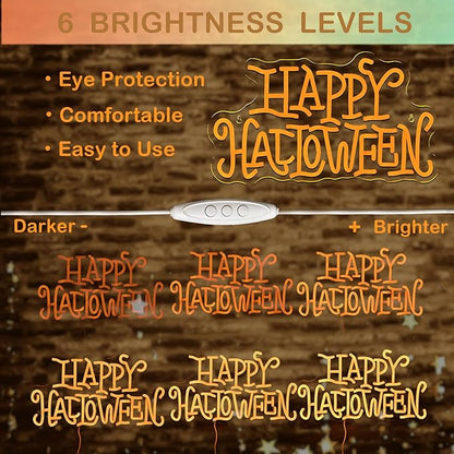 Wanxing Happy Halloween Neon Light Sign Golden Yellow Letter Led Nights for All Hallows' Day Party Wall Decor Art Decorations As a Gift for Children Friends Family 16.5'' * 19.4''