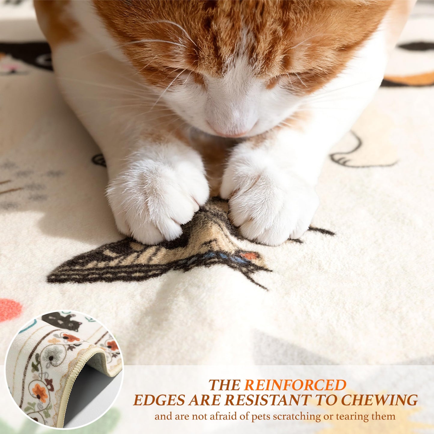 LIANLAM 5x7 Cat Lover's Area Rug, Washable Large Rug with Artistic Feline Design for Living Room & Bedroom, Pet Friendly Non-Slip Soft Carpet, Stain Resistant & Easy Clean(5x7,Beige)