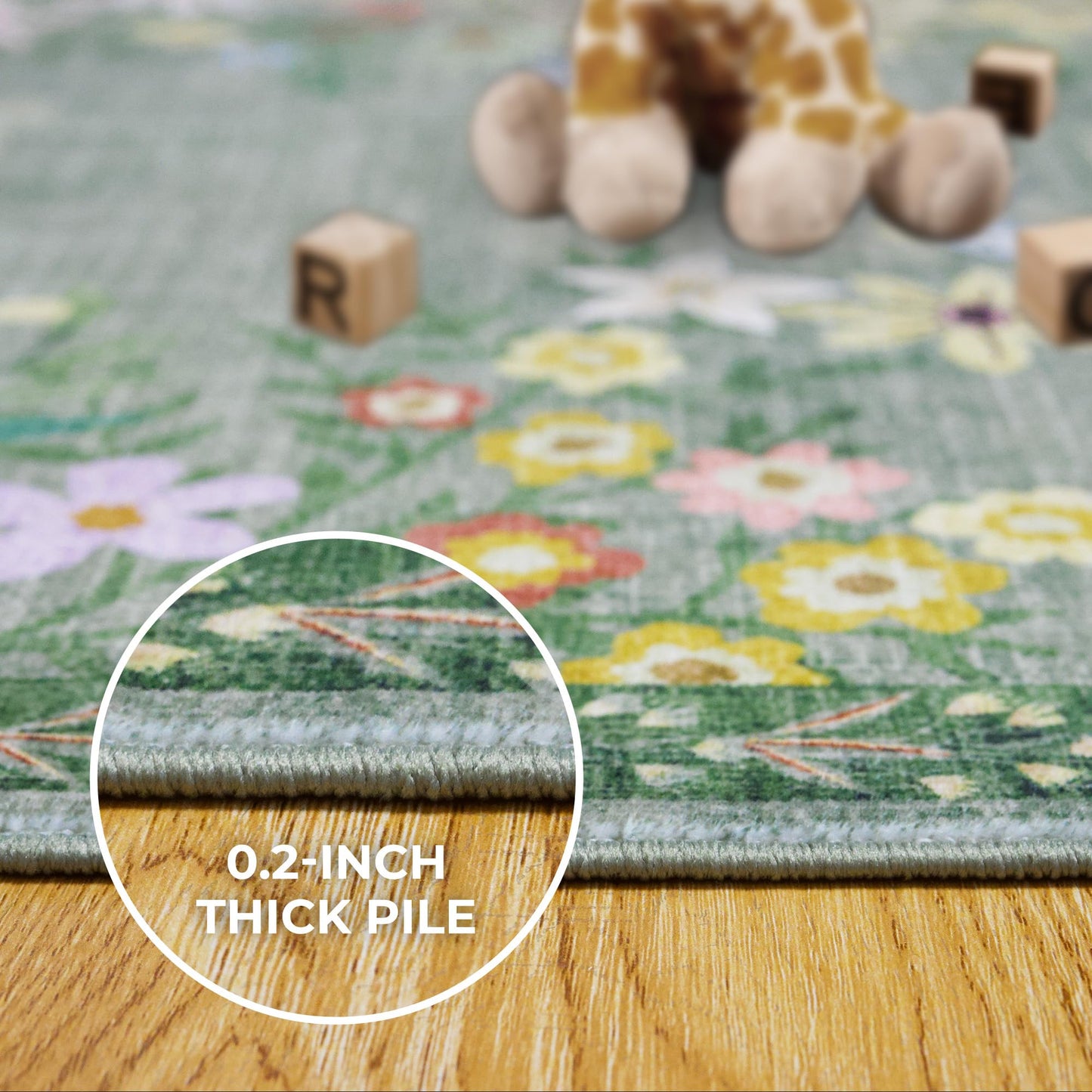 Floral 5x7 Green Area Rug Machine Washable Soft Print Boho Carpet Non Slip Rugs Low Pile Flower Area Rugs for Living Room Bedroom Nursery Kitchen Dining Room Indoor-Green