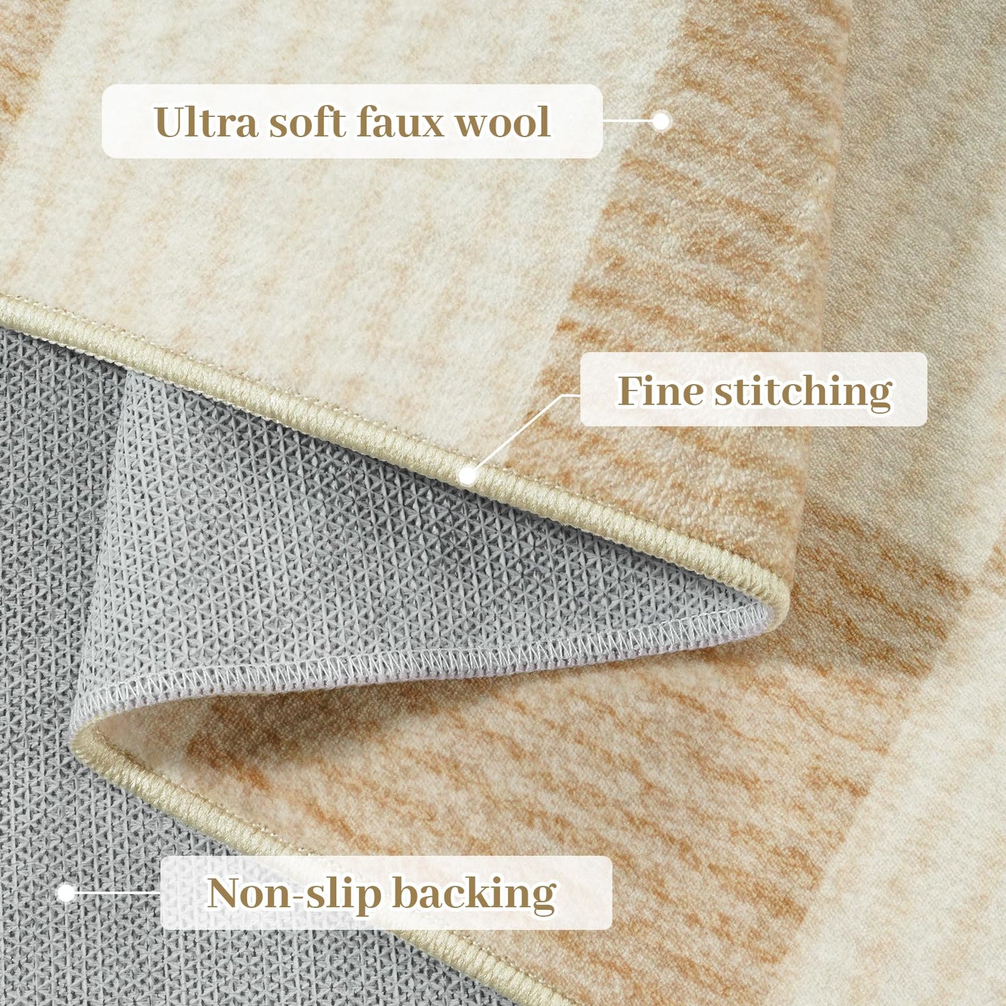 Machine Washable 5x7 Area Rugs for Living Room Checkered, Non Slip Soft Low Pile Farmhouse Geometric Modern Neutral Playroom Boys Rugs for Bedroom, Large Carpet Rugs for Dining Room(Ivory,5'x7')