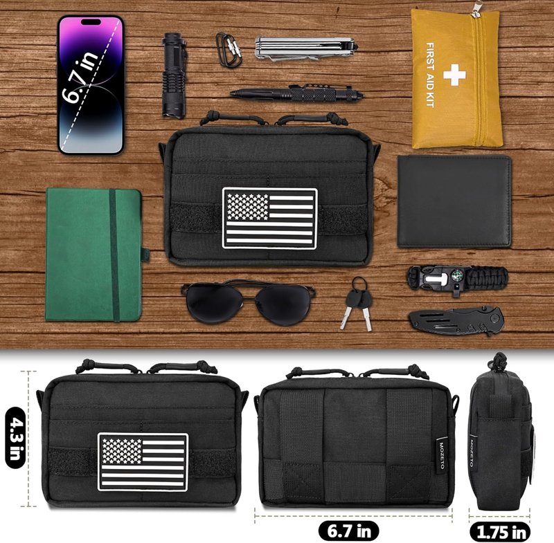 Belt Pouches for Men - Water Resistant Small Belt Bag with USA Flag Patch | EDC Organizer for Work & Travel