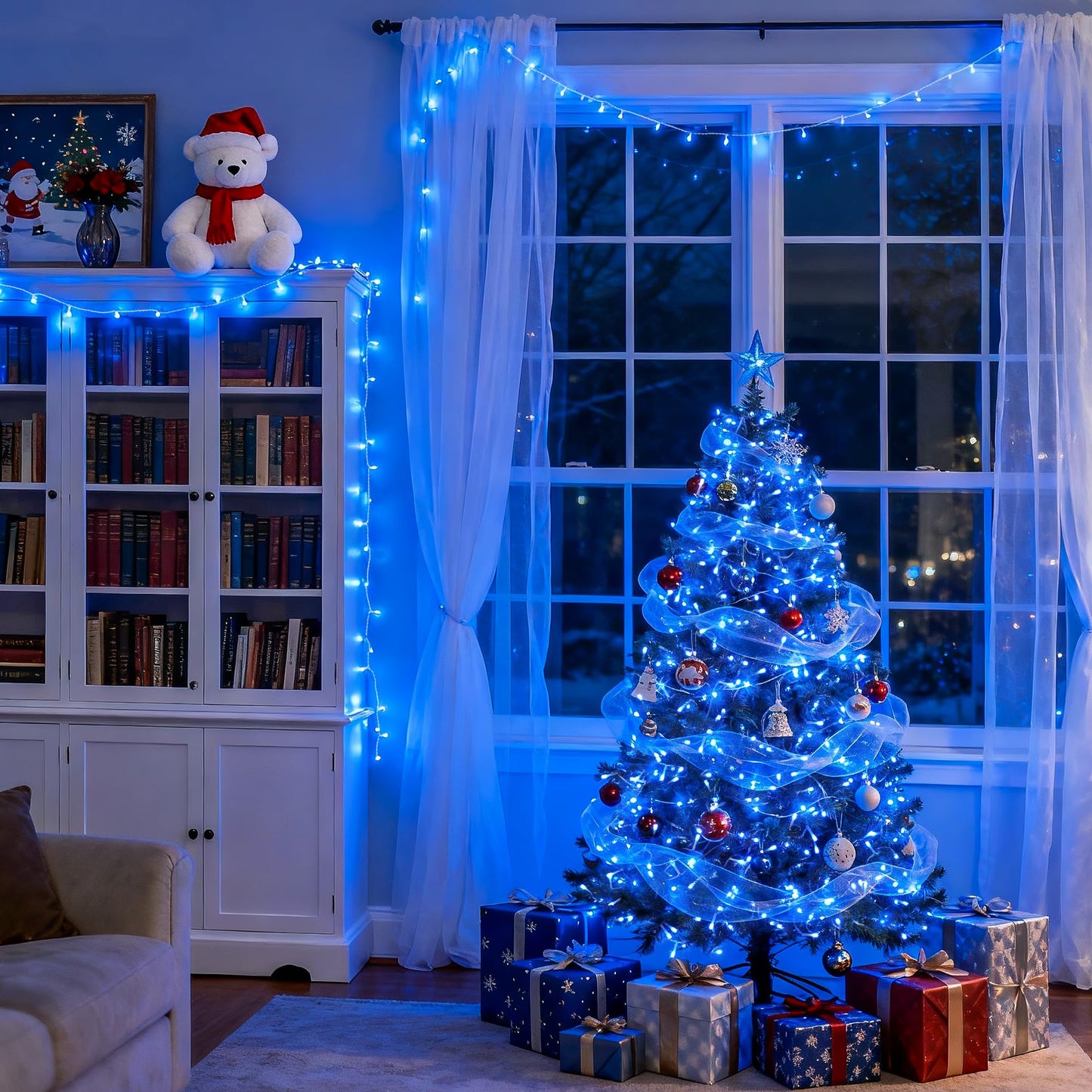 JMEXSUSS Connectable 100 LED Blue Christmas Lights Clear Wire, 8 Modes Blue Christmas Tree Lights Indoor Outdoor Plug in, 33ft Fairy String Lights for Christmas Tree, Xmas, Party, Garden