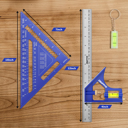 GRENPRO Combination Square Woodworking Ruler Tools, 7inch Carpenter Square Wood Working Tools and Accessories, 12inch Square Ruler, Includes 2-in-1 Carpentry Pencil, Protractor Angle Machinist Tool
