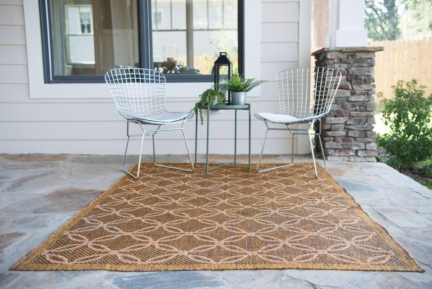 Unique Loom Outdoor Trellis Collection Area Rug - Spiral (3' 3" x 5' 1" Rectangle, Light Brown/ Brown)
