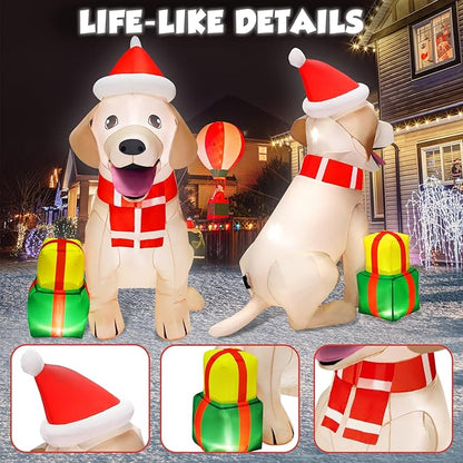 5FT Christmas Inflatables Decorations Outdoor Vivid Lab Dog with Build-in Bright LED Christmas Blow Up Yard Decoration Christmas Decorations Outdoor Indoor for Holiday Party Garden Lawn Home