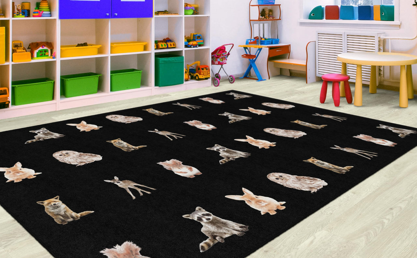 Flagship Carpets Woodland Animals Criss Cross Applesauce Children's Classroom Décor Area Rug for Schools, Durable and Fun for Learning Centers, Daycares and Preschools, 7'6" X 12'