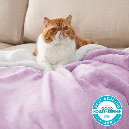 Bedsure GentleSoft Sherpa Fleece Blankets Queen Size for Bed - Thick and Warm Throw for Girls, Soft Fuzzy Plush Queen Blanket for Winter, Lilac, 90x90 Inches