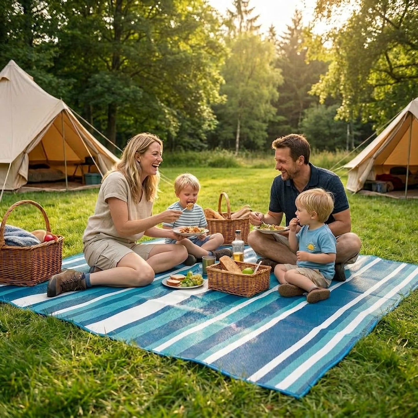 LANVIA Outdoor Patio Rug Camping Essentials - 4x6 FT Outdoor Plastic Straw Rug for Patio Clearance, Waterproof RV Essentials Outside Area Rugs for Deck Garden, Backyard Patio Furniture Set, Blue