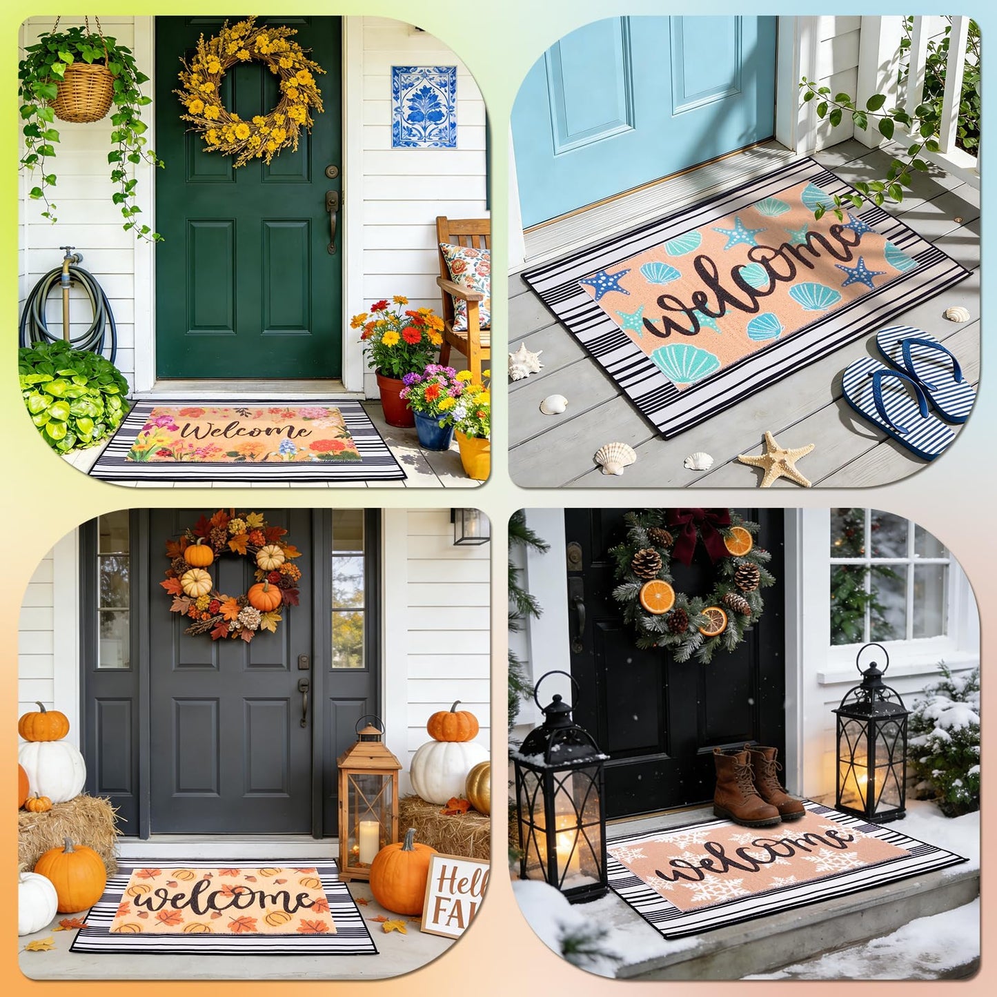 APUDWN 5 Pcs Interchangeable Doormat Set, 24x36 Large Buffalo Plaid Base Mat with 4 Seasonal Silk Loop Inserts, All-Season Non Slip Layered Front Door Welcome Mat for Entryway Outdoor Decor