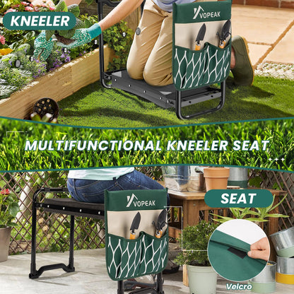 VOPEAK Garden Kneeler and Seat Heavy Duty, Foldable Garden Stool with Upgraded Widened Thick Kneeling Pad, Stable Garden Kneeler with 2 Large Tool Bags, Gardening Gifts for Women, Men, Seniors, Green