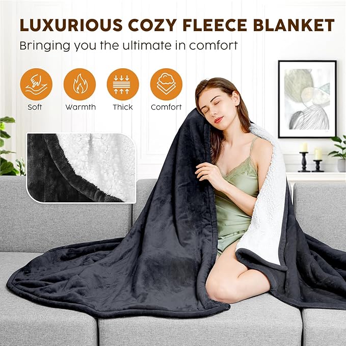 HYLEORY Heated Electric Blanket Queen 84"x90" Soft Fleece & Flannel with 5 Heating Levels & 10 Hours Timer Auto Shutt Off, ETL Certified, Washable，Heated Blanket for Body-Dark Grey