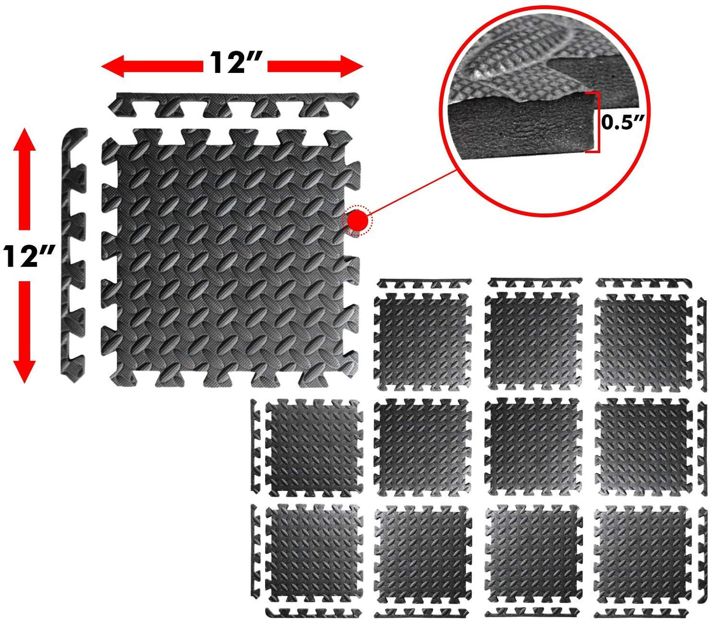 A2ZCARE Puzzle Exercise Mat with EVA Foam Interlocking Tiles - Interlocking Floor Mats for Gym Equipment - Ideal for Home Gym, Aerobic, Yoga and Pilates (Gray (12pcs with Border Tiles))