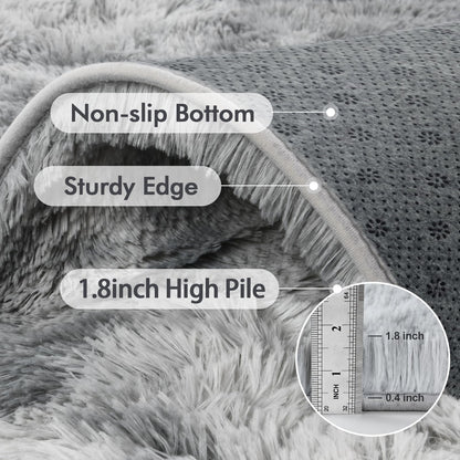6x9 Ft Large Shag Rugs for Living Room Decor, Tie-Dyed Ultra Soft Fluffy Furry Area Rugs for Bedroom Indoor Floor, Aesthetic Carpet for Kids Home (Grey)