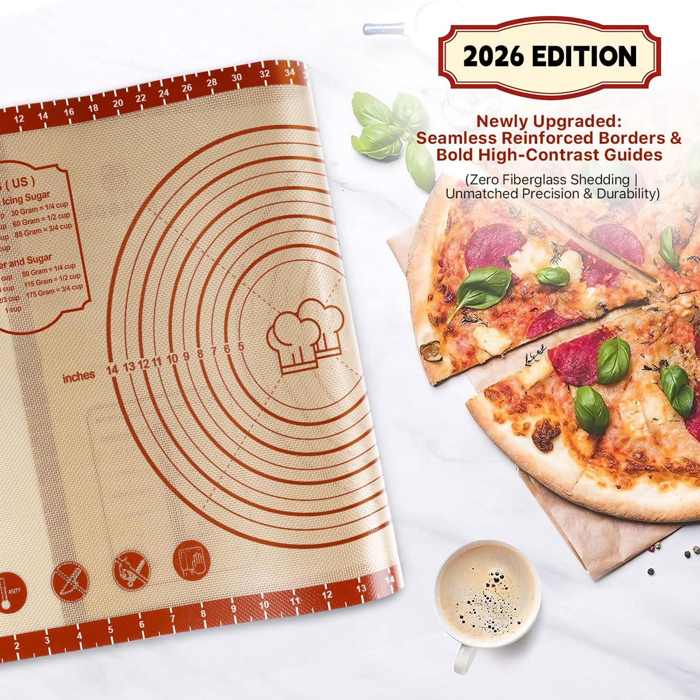 2 Pack Non Stick 26''x16'' Extra Large Thick Silicone Pastry Mat and 11''x16'' Cooking Mats, Double Measures Scale for Non-slip Silicone Baking Sheet,Counter Mat, Dough Rolling, Reusable Bakeware Mats