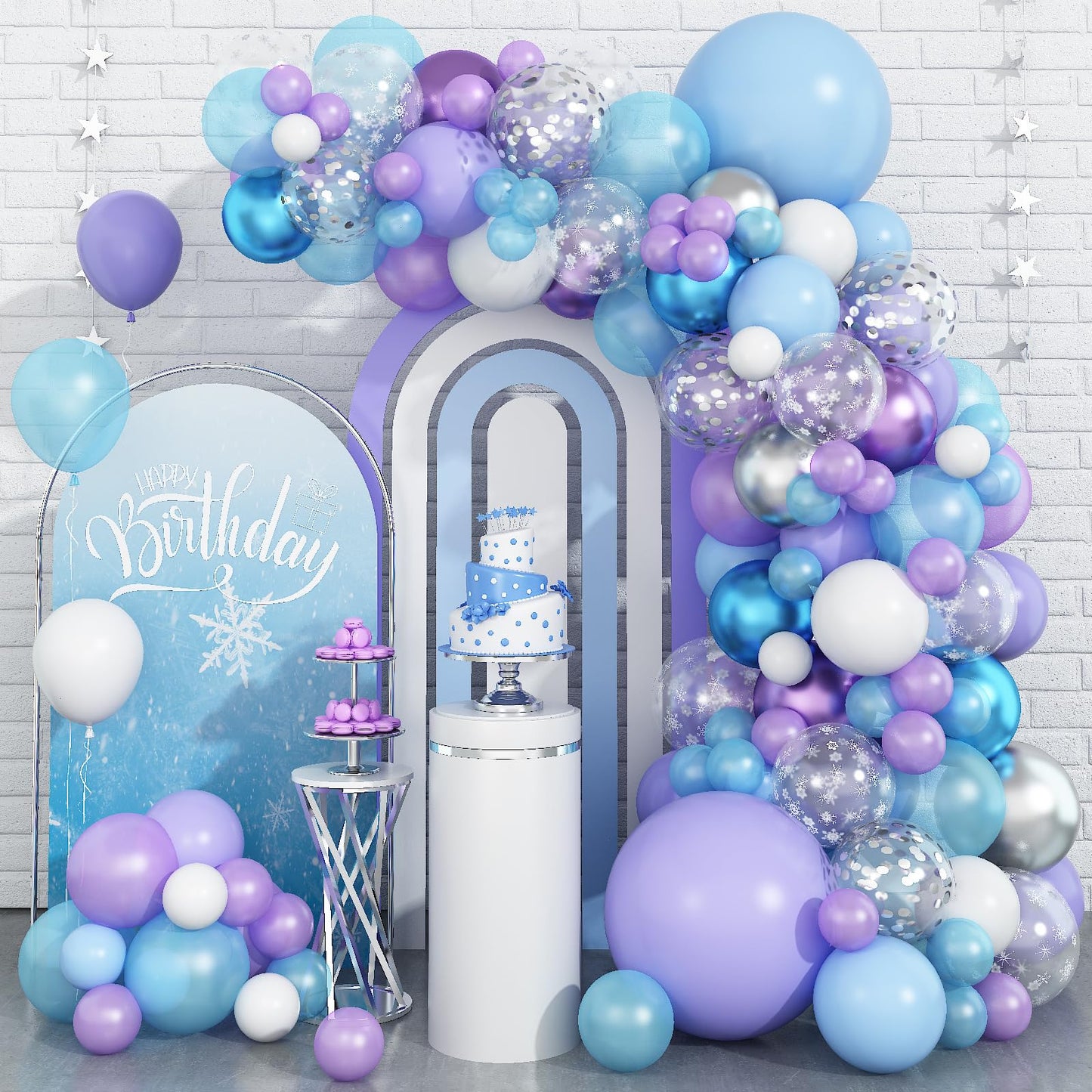 Purple Blue Balloon Arch Kit, Snowflake Birthday Balloons Garland with Silver Confetti Balloon,Winter Theme Balloons Decorations for Birthday Baby Shower Holiday Party Decor Supplies