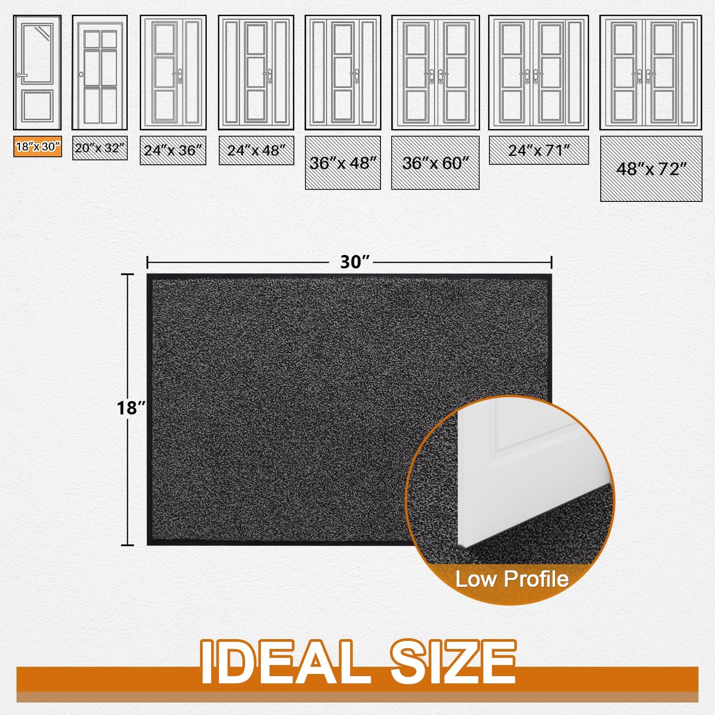 Mibao Front Door Mat, Dirt Trapper Welcome Mat for Outdoor Indoor, Non-Slip Waterproof Doormat, Durable Machine Washable Low Profile Entry Rug for Back Door Outside Patio Porch, 29.5" x 17", Grey