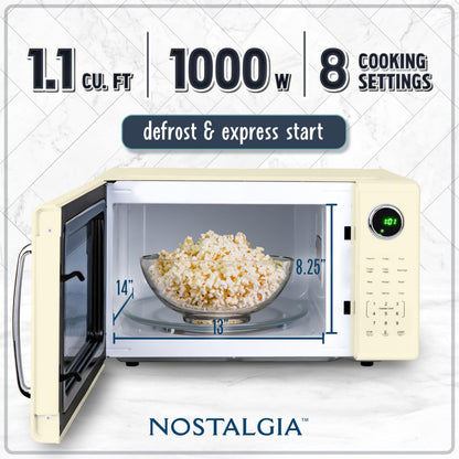 Nostalgia Retro Microwave Oven - 0.7 Cu Ft, 700-Watt Countertop Size with Glass Turntable, Child Safety Lock, 8 Auto-Cook Programs, Digital Clock - Aqua