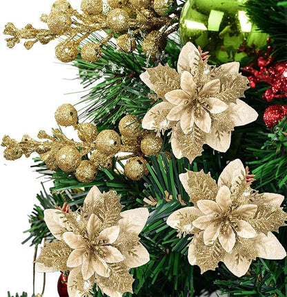 Christmas Flowers Artificial Box Set, Christmas Themed Floral Decorations for DIY Christmas Tree Ornament Wedding Birthday Wreath Decoration (B)