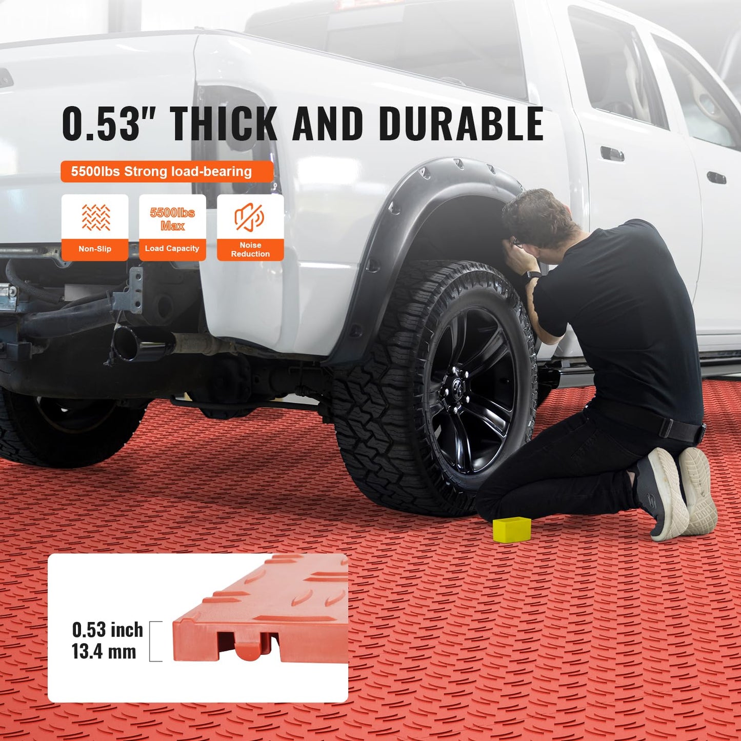 VEVOR Garage Floor Tiles 12 x 12 x 0.53 inch, Interlocking Design Ease of Installation Double-Sided Texture Non-Slip Sturdiness, for Garages, Basements, Repair Shops, Red, 25 Pack
