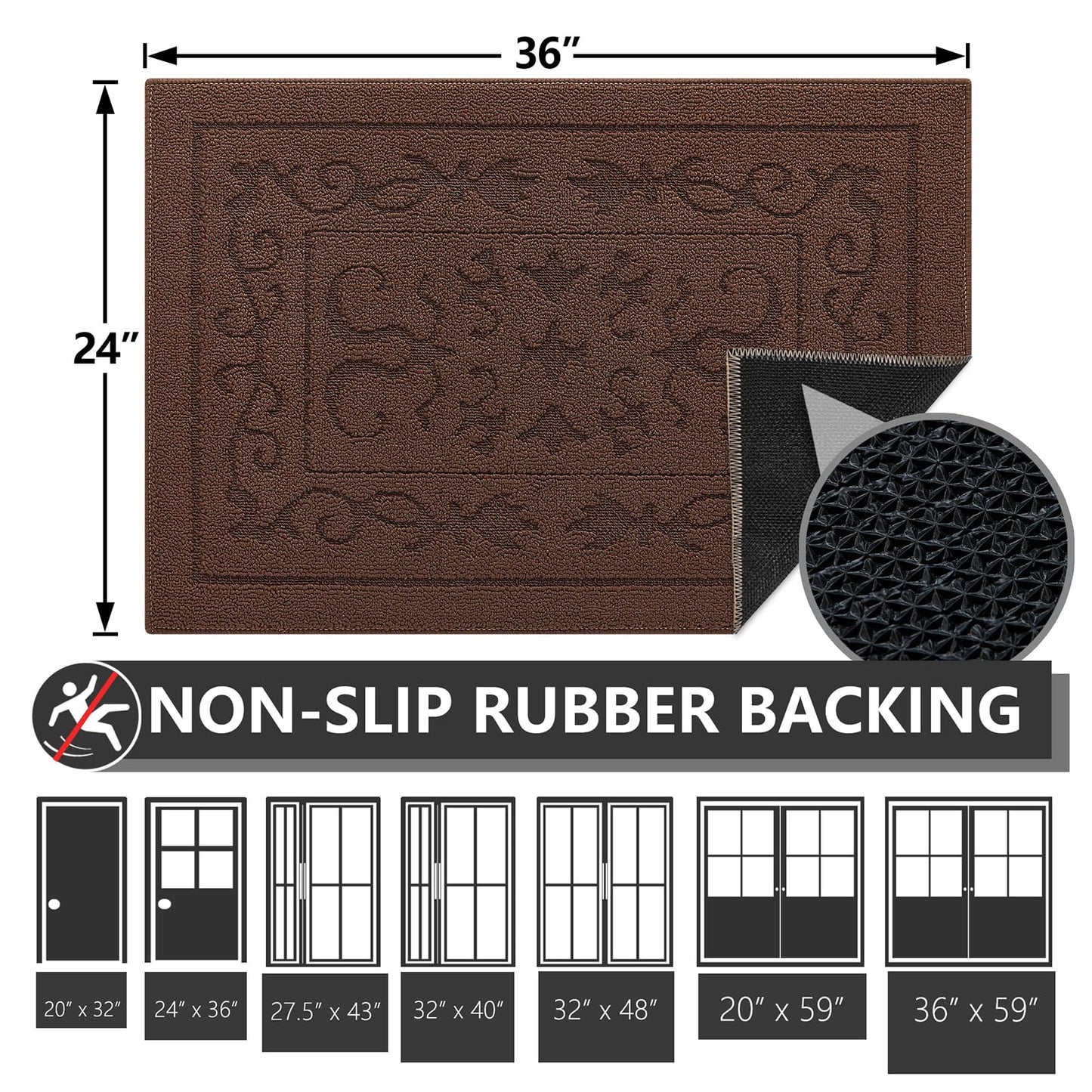 FONEYI Indoor Door Mat for Entryway 24" x 36", Absorbent Dirt Trapper Doormat with Non-Slip Backing, Low Profile Washable Entry Rug for Front Door, Muddy Shoes & Dog Paws, Coffee