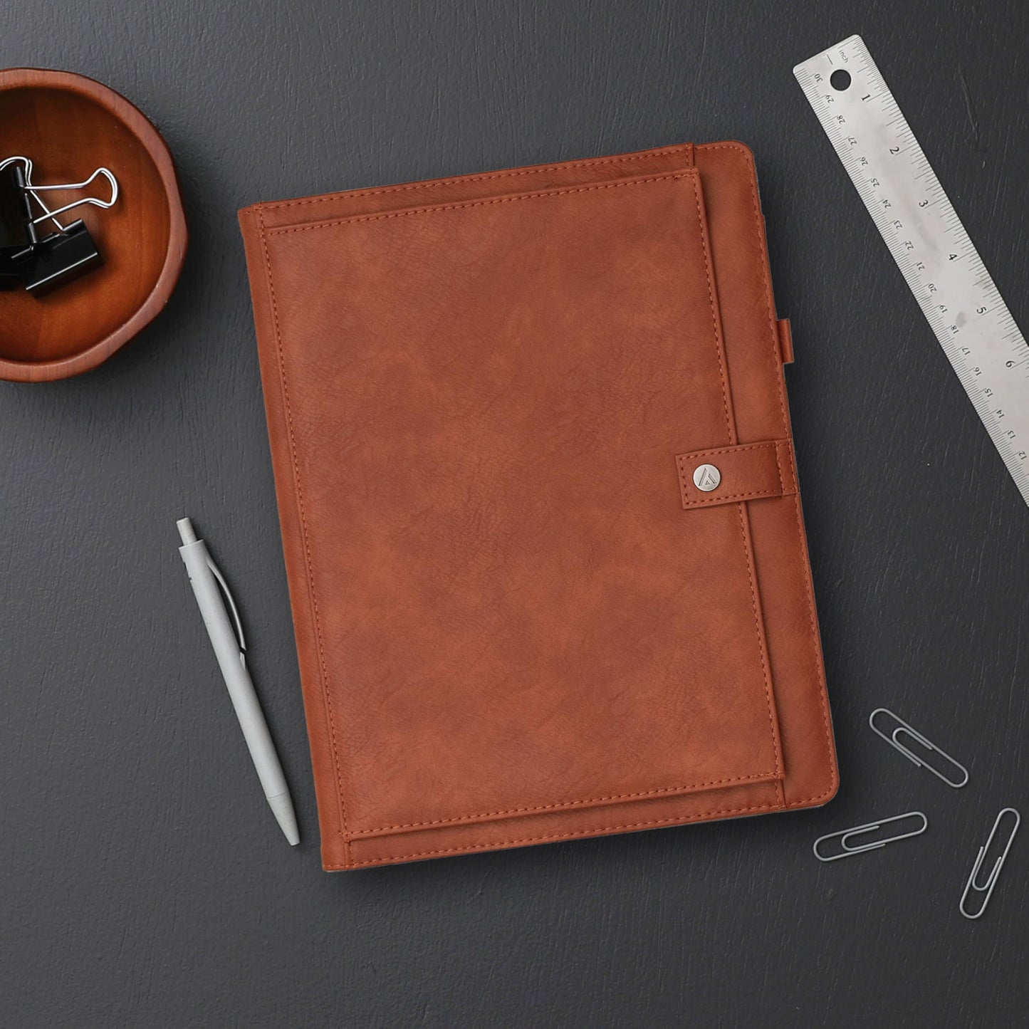 Blue Sky ASMBLD Faux Leather Padfolio, 12.13" x 9.45", Letter Size, Undated, Professional Portfolio with Notepad, Business Organizer for Meetings and Office, Tan